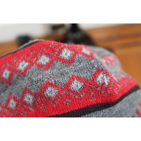 Eddie Bauer M Gray Red 1/4 Zip Merino Wool Fair Isle Mock Neck Sweater - Picture 6 of 9